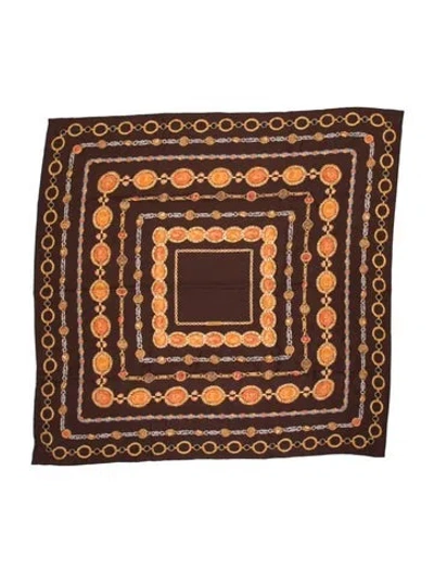 Pre-owned Versace Silk Printed Scarf In Brown