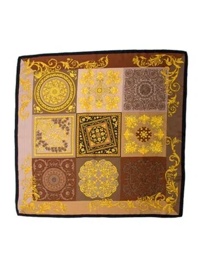 Pre-owned Versace Silk Printed Scarf In Gold
