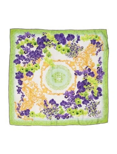 Pre-owned Versace Silk Printed Scarf In Green