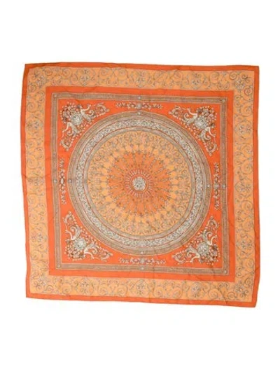 Pre-owned Versace Silk Printed Scarf In Orange