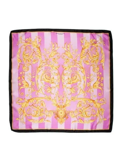 Pre-owned Versace Silk Printed Scarf In Pink