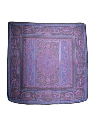 Pre-owned Versace Silk Printed Scarf In Purple