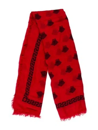 Pre-owned Versace Silk Printed Scarf In Red