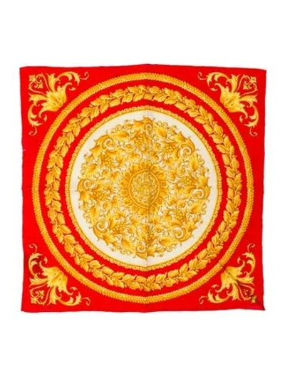 Pre-owned Versace Silk Printed Scarf In Red