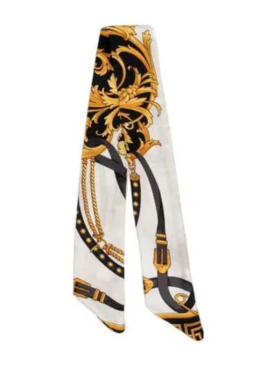 Pre-owned Versace Silk Printed Scarf In White