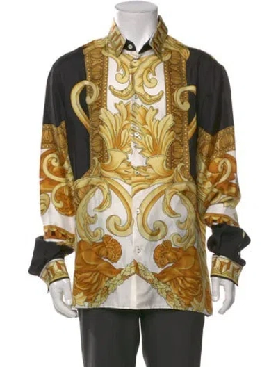 Pre-owned Versace Silk Printed Shirt In Black
