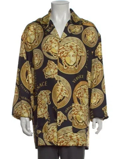Pre-owned Versace Silk Printed Shirt In Black