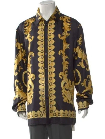 Pre-owned Versace Silk Printed Shirt In Black