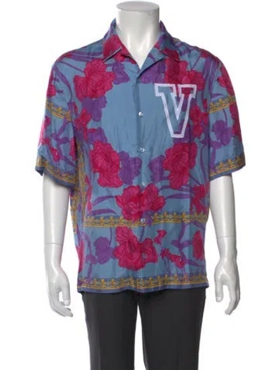 Pre-owned Versace Silk Printed Shirt In Blue