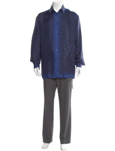 Pre-owned Versace Silk Printed Shirt In Blue