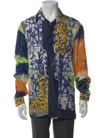 Pre-owned Versace Silk Printed Shirt In Blue