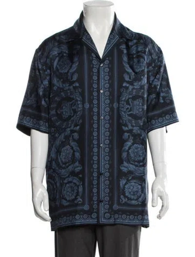 Pre-owned Versace Silk Printed Shirt In Blue