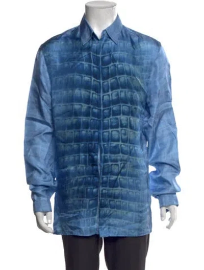Pre-owned Versace Silk Printed Shirt In Blue