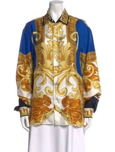 Pre-owned Versace Silk Printed Shirt In Blue