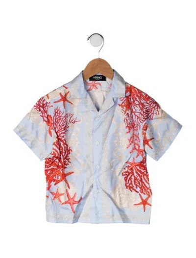 Pre-owned Versace Babies' Silk Printed Shirt In Blue