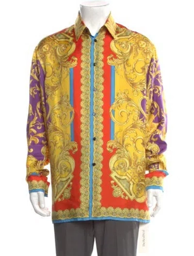 Pre-owned Versace Silk Printed Shirt In Gold