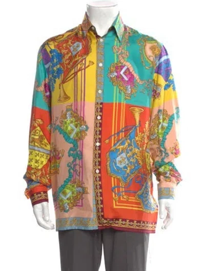 Pre-owned Versace Silk Printed Shirt In Green