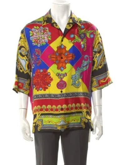 Pre-owned Versace Silk Printed Shirt In Green