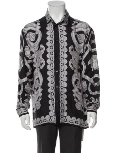 Pre-owned Versace Silk Printed Shirt In Grey
