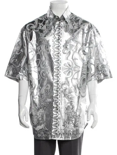 Pre-owned Versace Silk Printed Shirt In Silver
