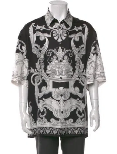 Pre-owned Versace Silk Printed Shirt W/ Tags In Black