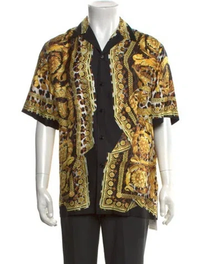 Pre-owned Versace Silk Printed Shirt W/ Tags In Black