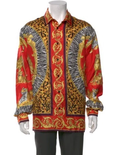 Pre-owned Versace Silk Printed Shirt W/ Tags In Orange