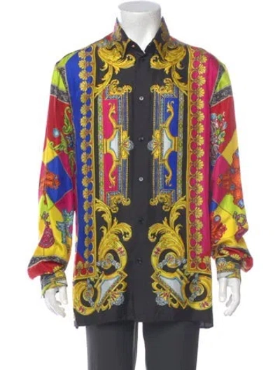 Pre-owned Versace Silk Printed Shirt In Yellow