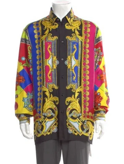 Pre-owned Versace Silk Printed Shirt In Yellow