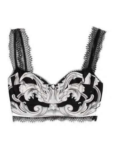 Pre-owned Versace Silk Printed Sports Bra In Black