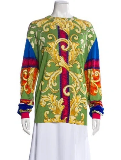 Pre-owned Versace Silk Printed Sweater In Green