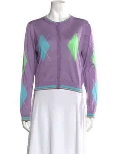 Pre-owned Versace Silk Printed Sweater In Purple