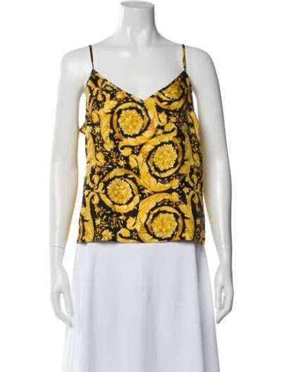Pre-owned Versace Silk Printed Top In Black
