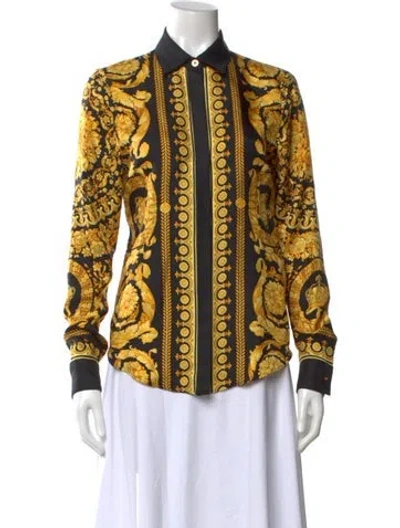 Pre-owned Versace Silk Printed Top In Black