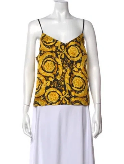 Pre-owned Versace Silk Printed Top In Black