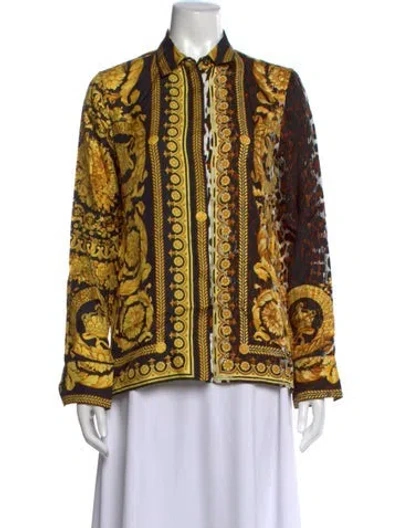 Pre-owned Versace Silk Printed Top In Black