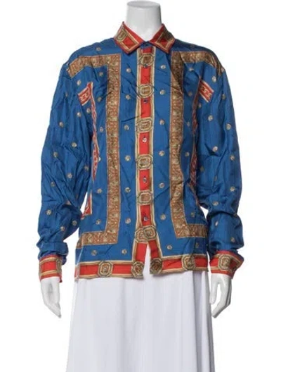 Pre-owned Versace Silk Printed Top In Blue