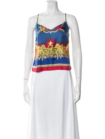 Pre-owned Versace Silk Printed Top In Blue