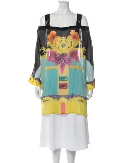 Pre-owned Versace Silk Printed Top In Blue