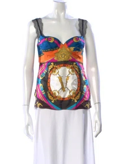 Pre-owned Versace Silk Printed Top In Multi