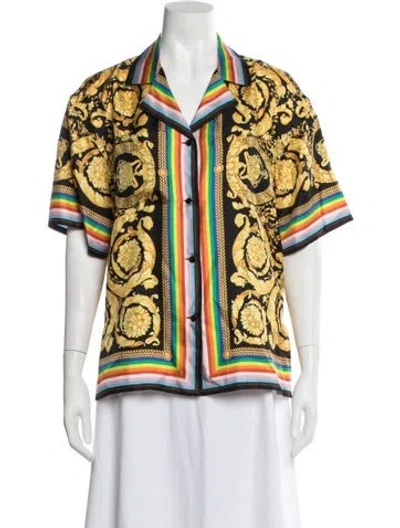 Pre-owned Versace Silk Printed Top In Yellow