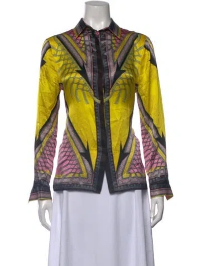 Pre-owned Versace Silk Printed Top In Yellow