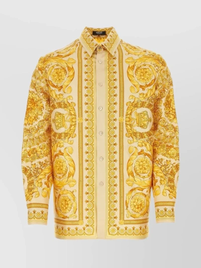 Versace Barocco-print Silk Shirt In Yellow