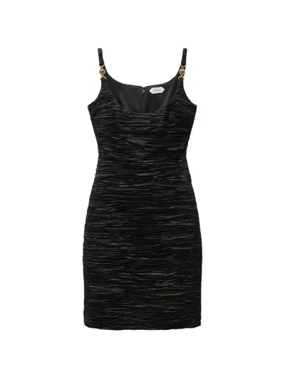 Versace Silk Satin Draped Mini Dress In Black