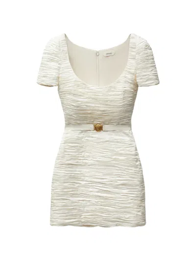 Versace Silk Satin Draped Mini Dress In White