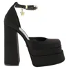 Versace Silk Satin Platform Pumps In Black