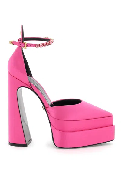VERSACE FUCHSIA SATIN AEVITAS POINTY PUMPS