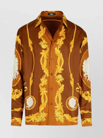 Versace Silk Shirt Baroque Print Long Sleeves In Multi