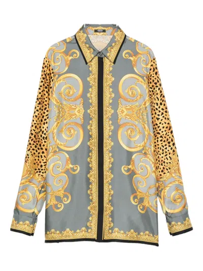 Versace Silk Shirt In Blue