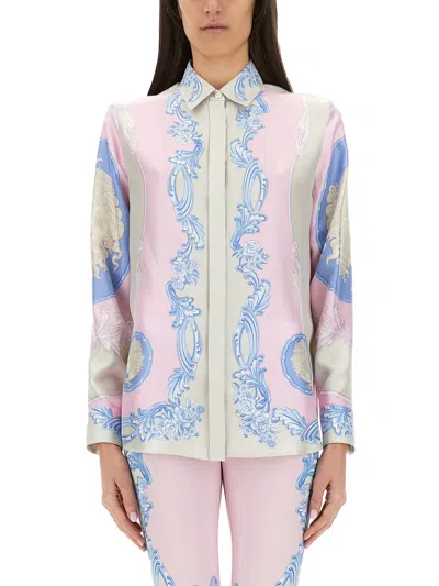Versace Pink Silk Shirt In Neutral